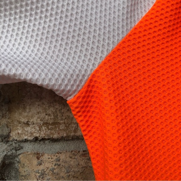 Lauren Ralph Lauren Honeycomb Half Zipper Neon Orange / White Long Sleeve Top  L - Picture 5 of 13